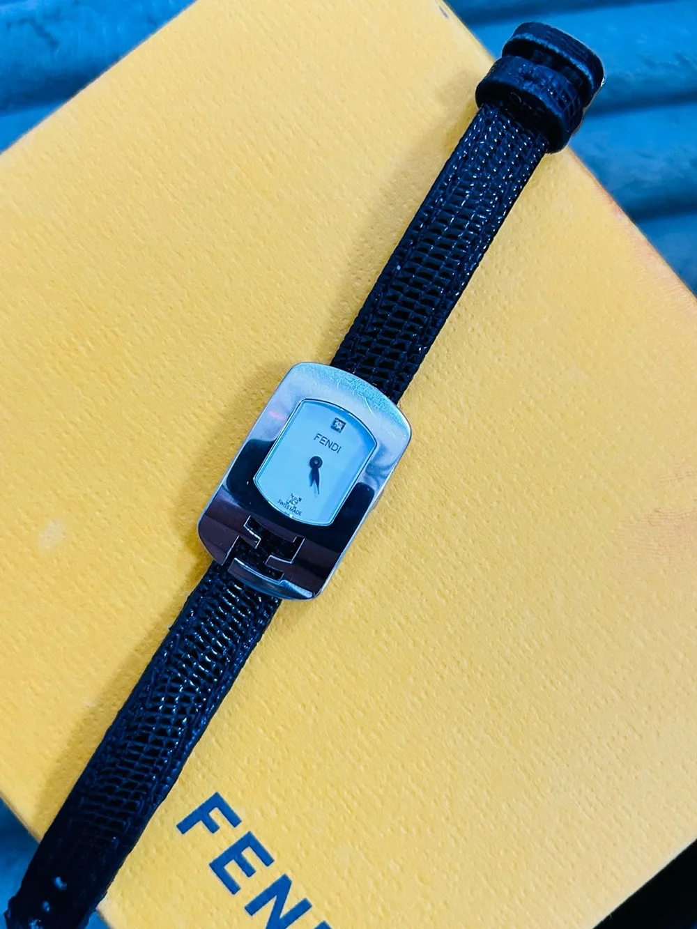 Fendi Chameleon Black Leather Lizard Strap Watch